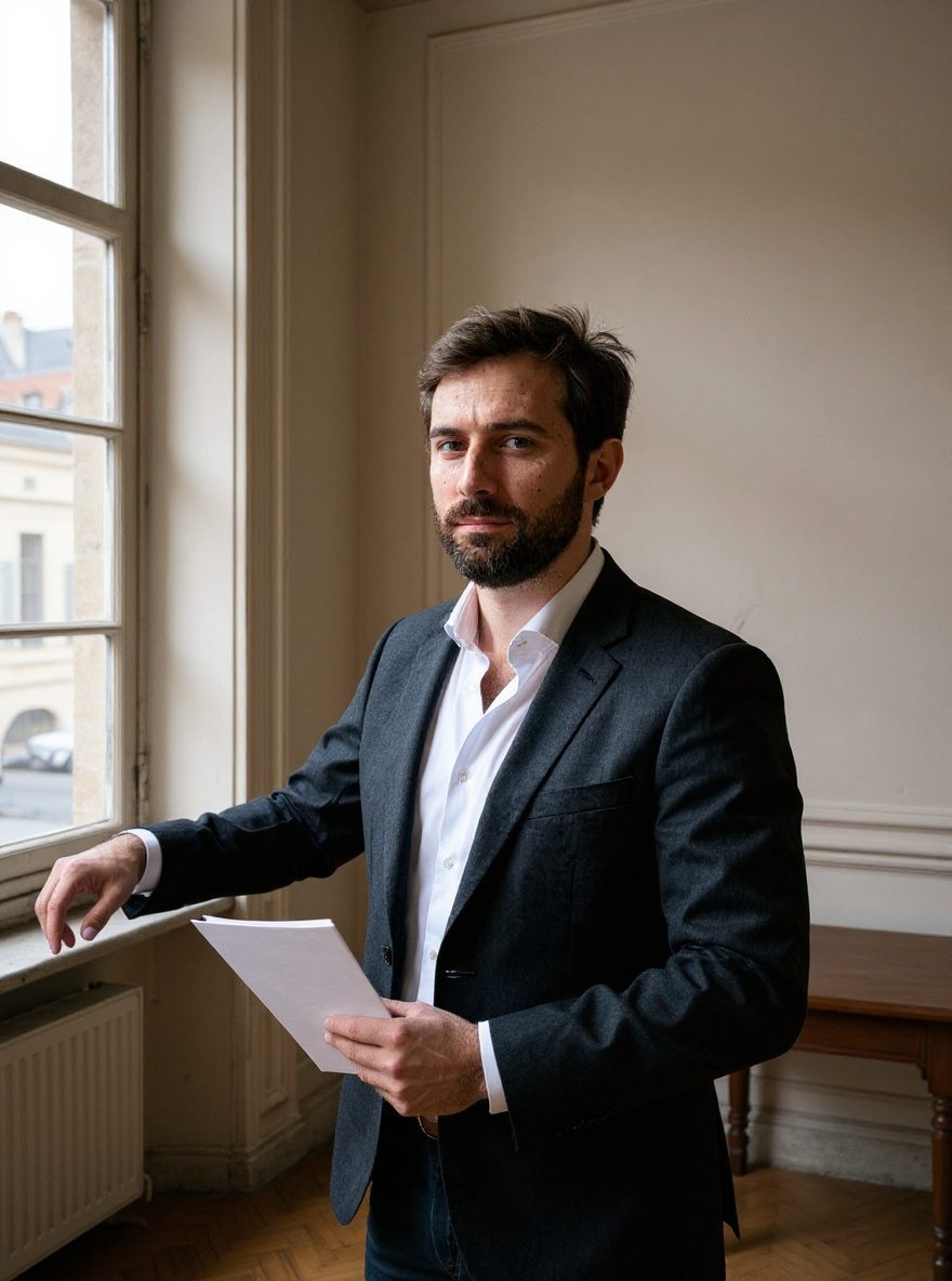 Maître Thomas Vauquelin, à la fenêtre du cabinet