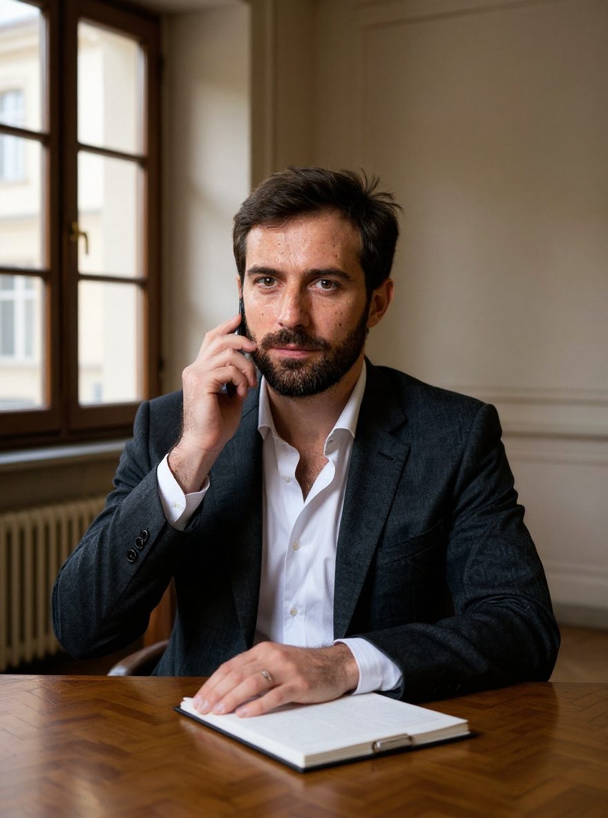 Maître Thomas Vauquelin, au téléphone pour une garde à vue