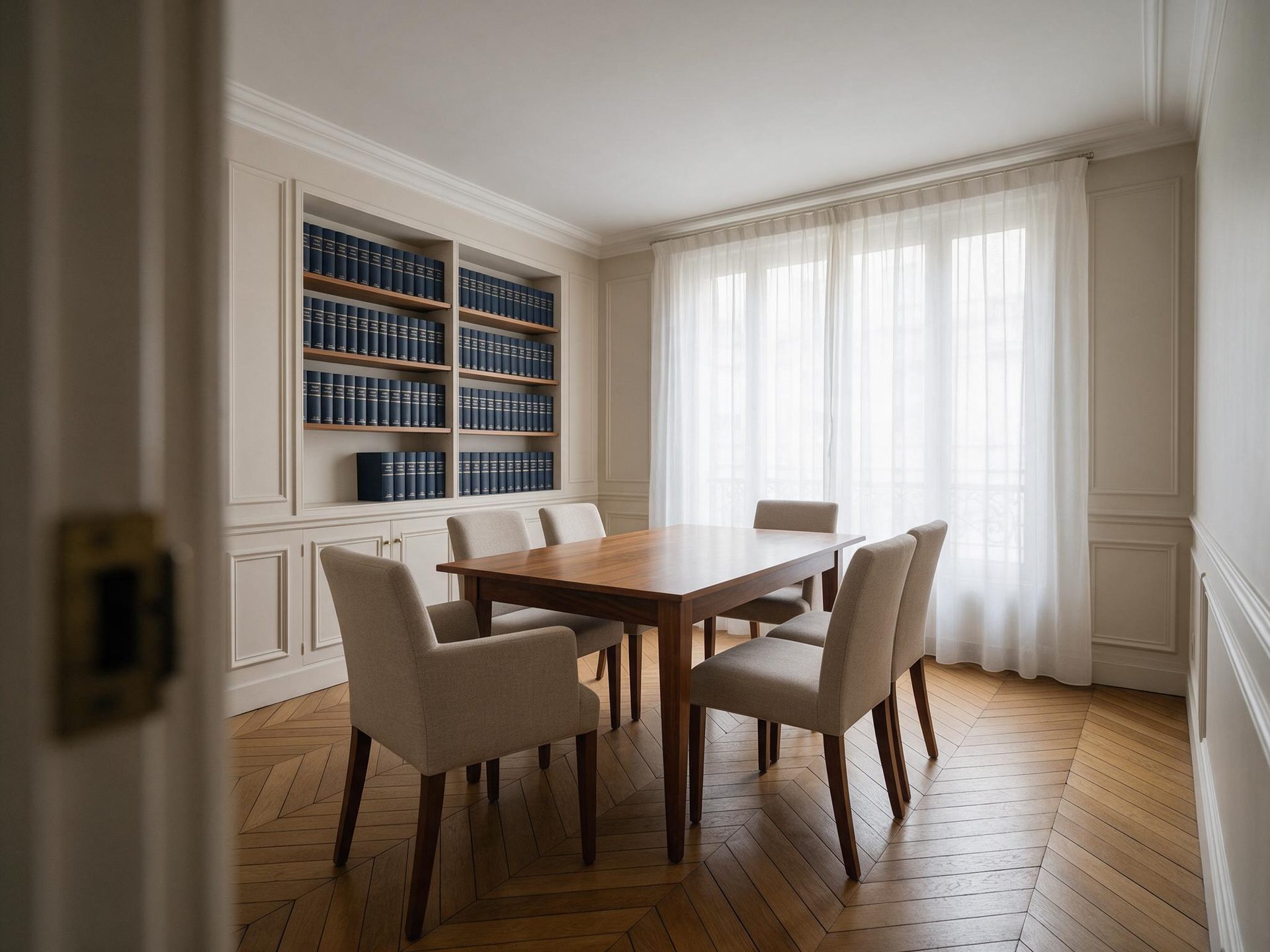 Salle de réunion du cabinet, table en noyer