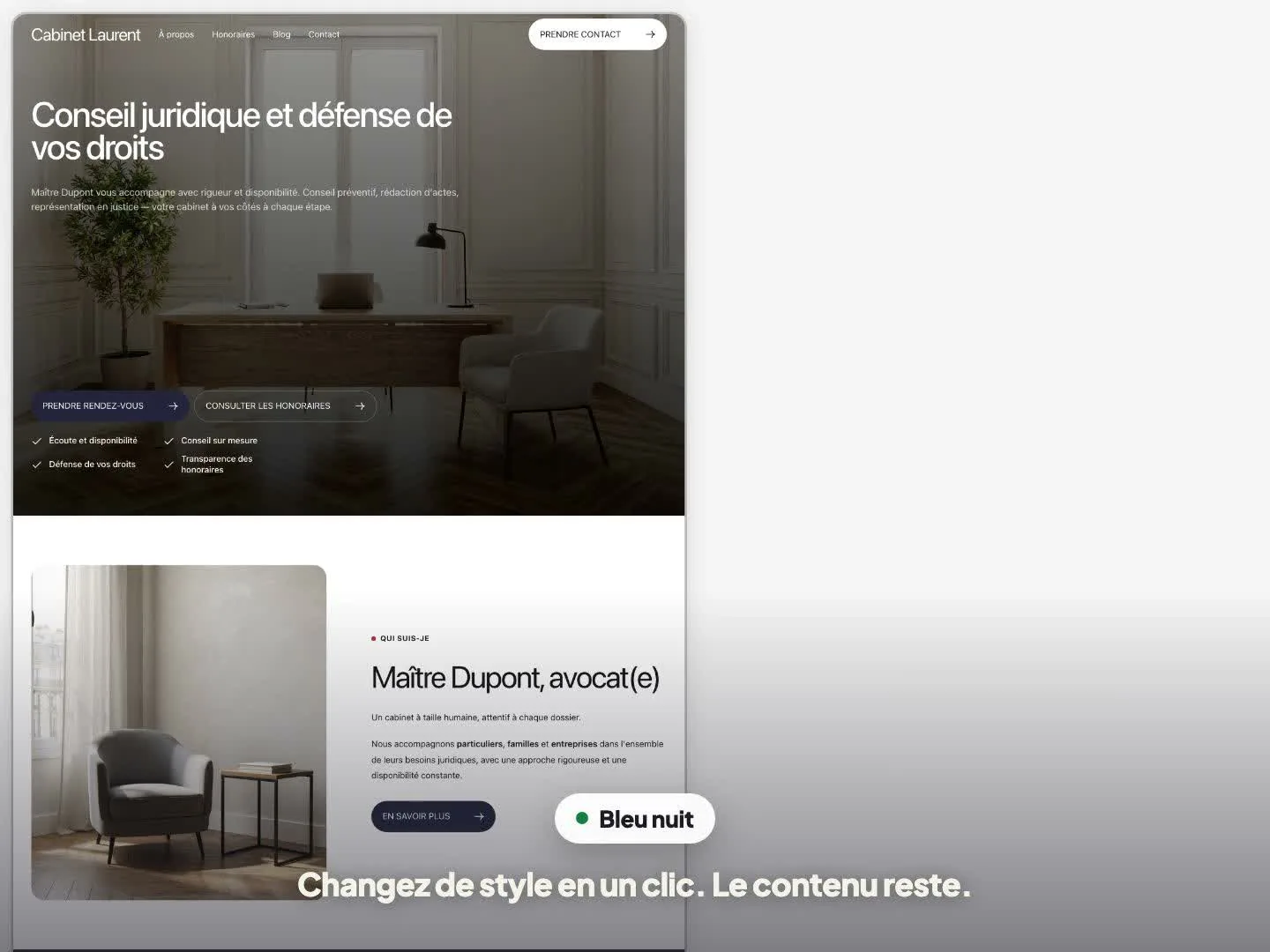 Choix du style de design lors de la création d'un site d'avocat avec Gatsia
