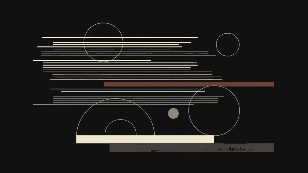 Composition Bauhaus abstraite — étape Rédaction : rythme de hairlines et cercles, accent rouge