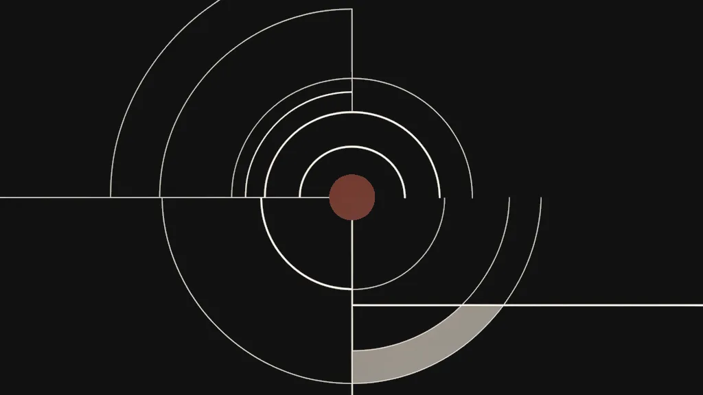 Composition Bauhaus abstraite — étape Publication : arcs concentriques rayonnant d'un disque rouge